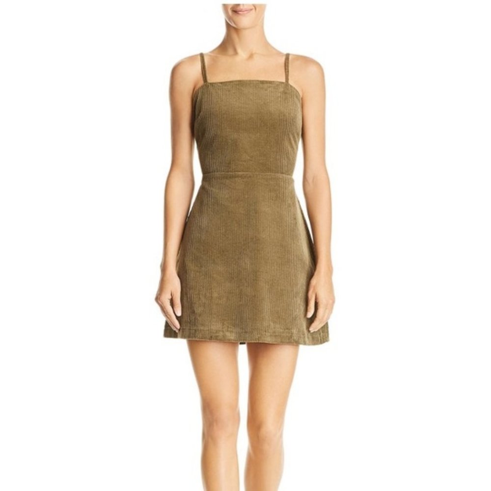 Lost and Wander Green Corduroy Mini Dress